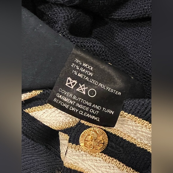 St. John Nautical Santana Knit Navy Blue Striped Vest Chain Blazer Jacket 6 Wool - Picture 9 of 9